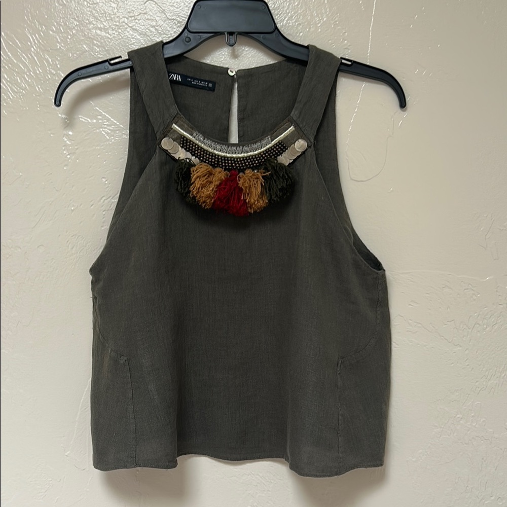 Zara Green Blouse Chic Top